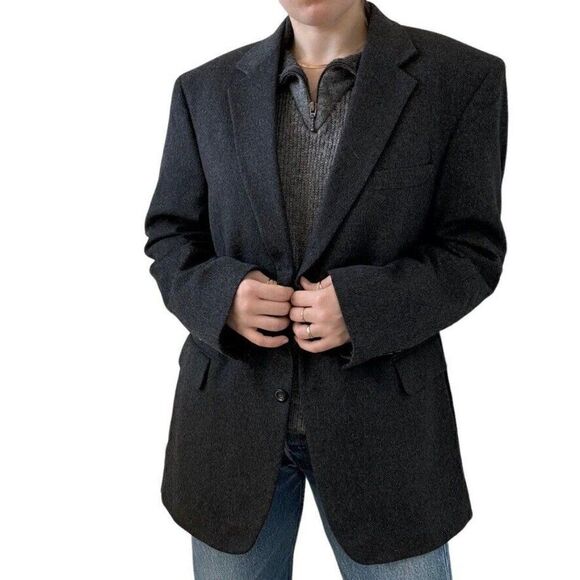 Jose Bank Mens Charcoal Grey Cashmere Dark Academia Blazer Sport Coat 44R - Picture 4 of 10